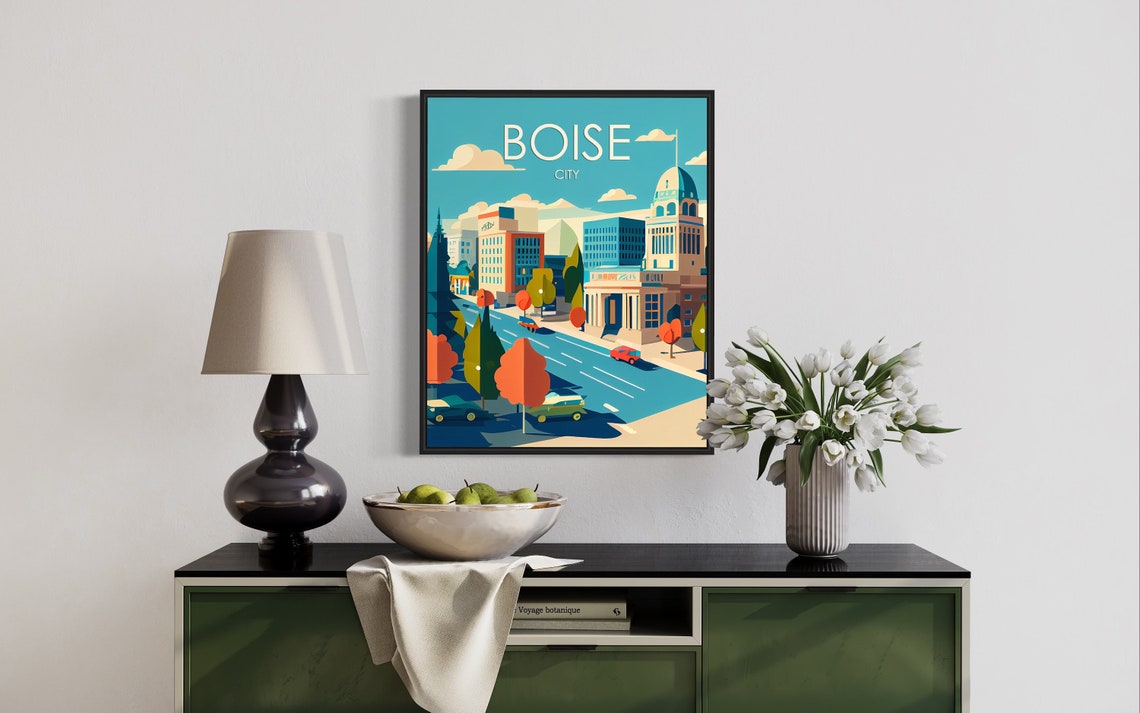 Boise City Idaho Capitol Dome Autumn Street Vibrant Scene Poster - Image 3