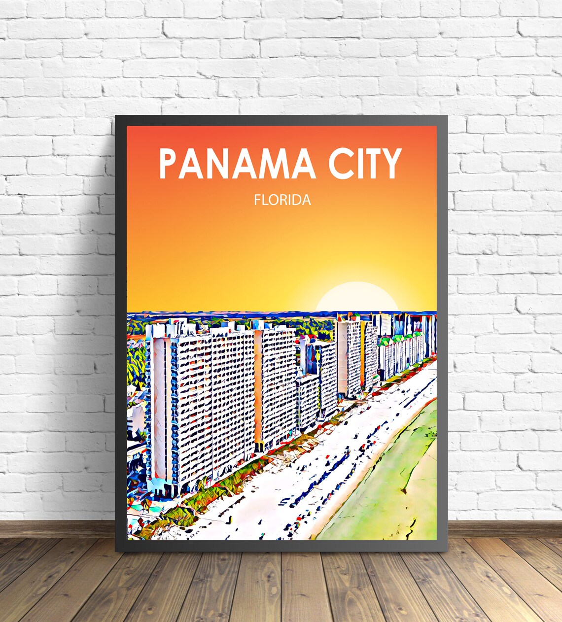 Panama City Florida Beachfront High-Rise Sunset Shoreline Poster