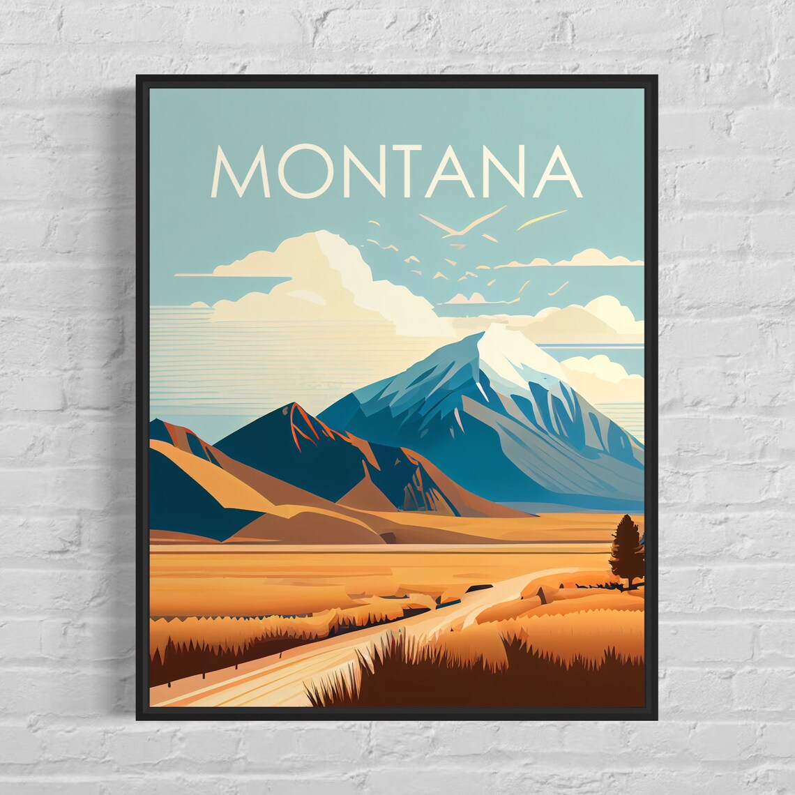 Montana Big Sky Country Snowcapped Mountain Prairie Vista Poster