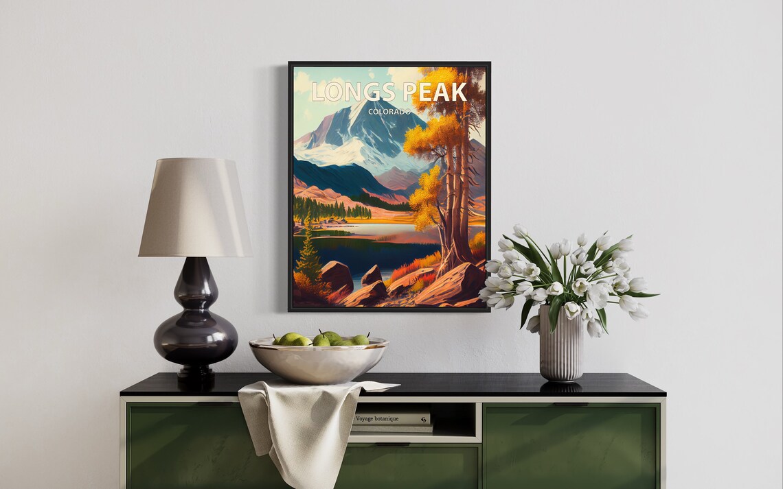 Longs Peak Colorado Snowy Summit Autumn Lake Mountain Poster - Image 3