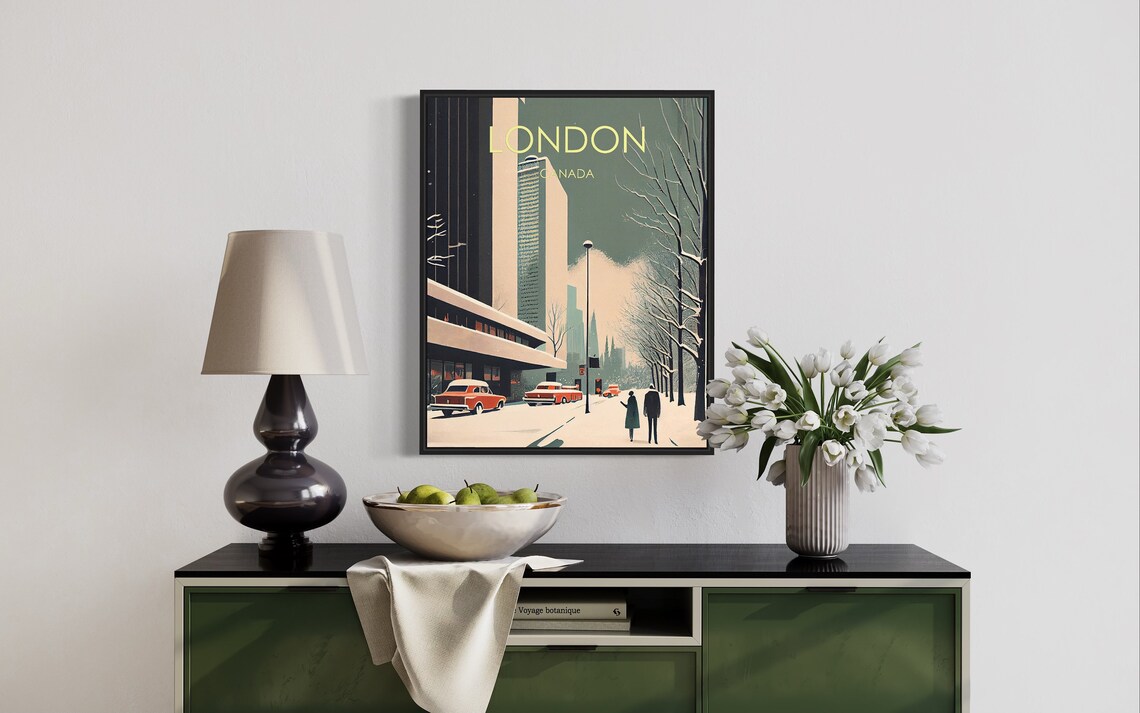 London Ontario Snowy Downtown Street Vintage Winter Travel Poster - Image 2