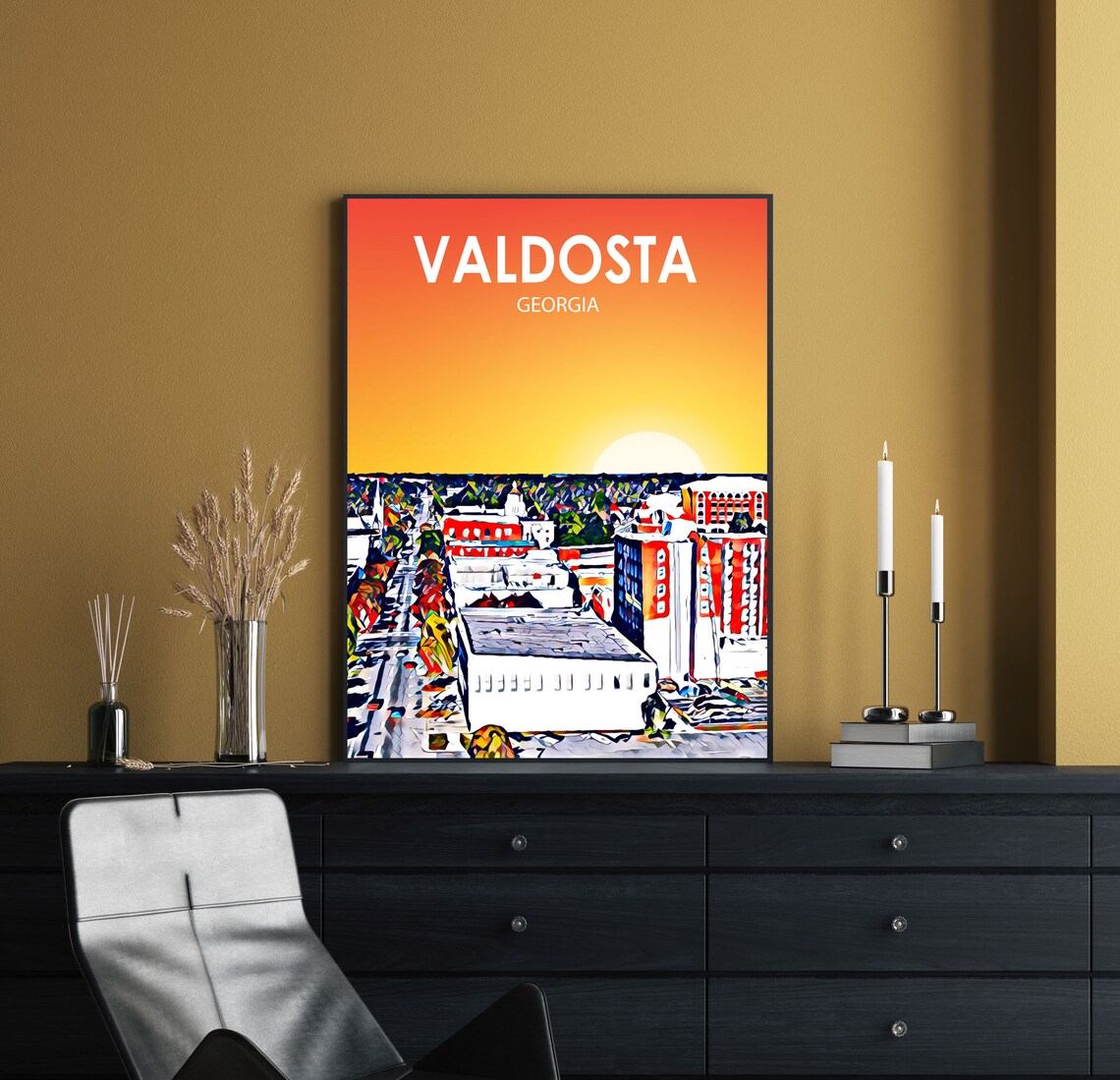 Valdosta Ga Art Poster Georgia Sunset Landscape Poster Print Valdosta City Wall Art Colorful Skyline Sketch Photo - Image 2