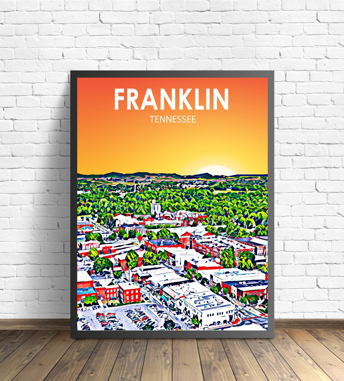 Franklin Tennessee Sunset Historic Downtown Colorful Aerial Poster