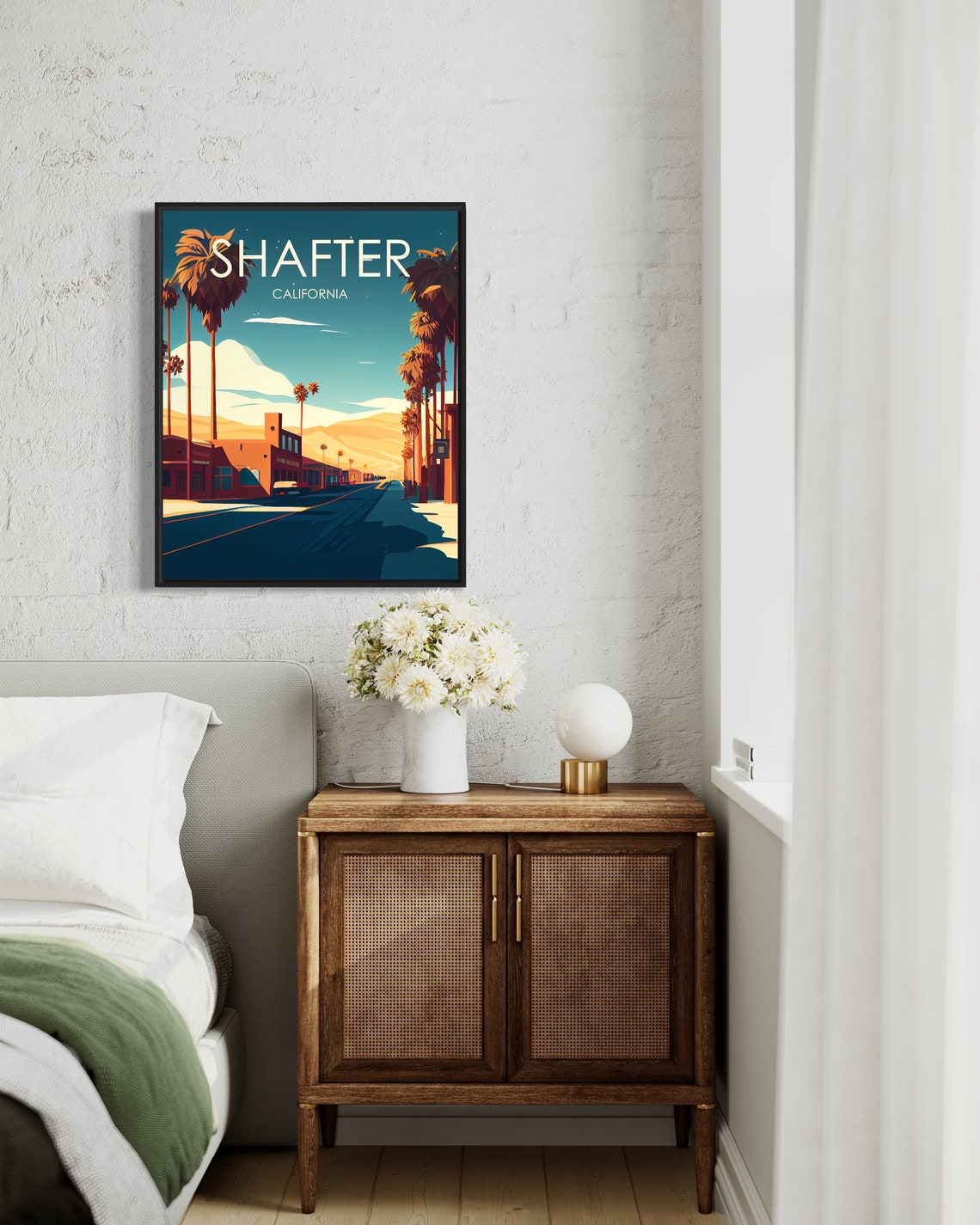 Shafter California Palm Lined Street Golden Sunset Poster Artwork - Image 2