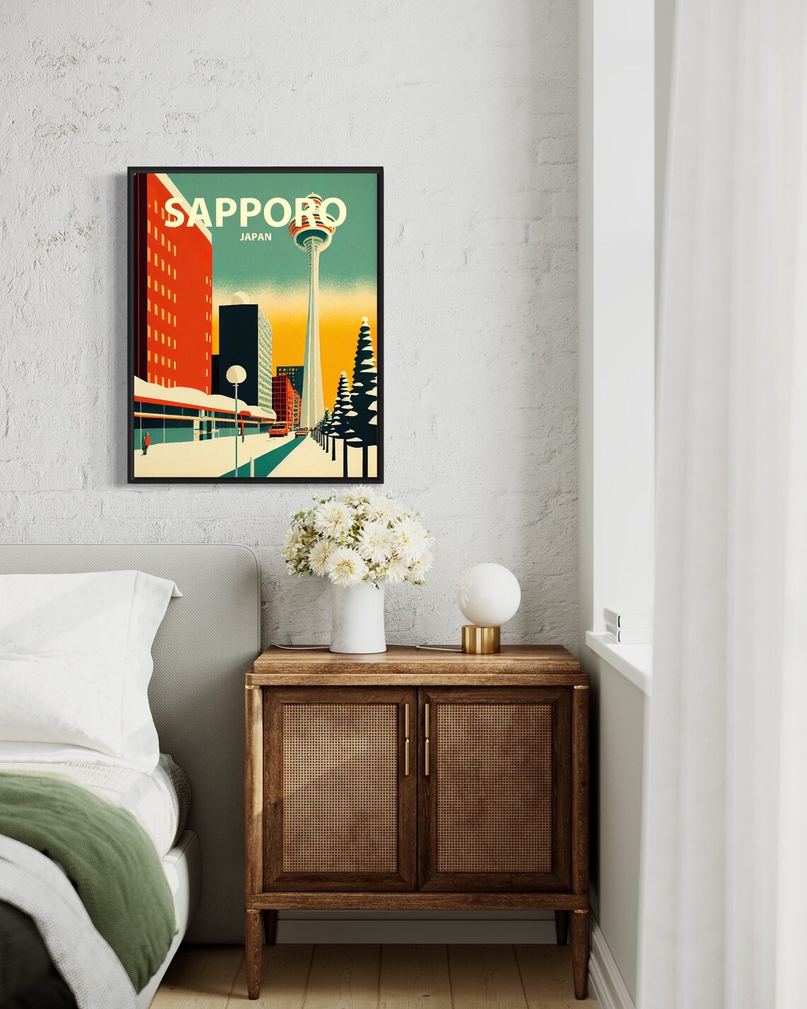 Sapporo Japan TV Tower Snowy Winter City Street Hokkaido Retro Poster - Image 2