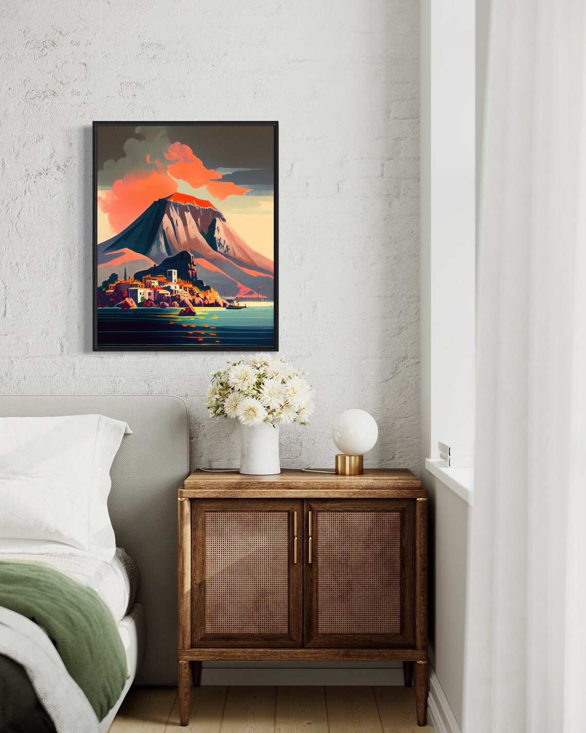 Mount Vesuvius Erupting Volcano Bay of Naples Retro Travel Poster - Image 2
