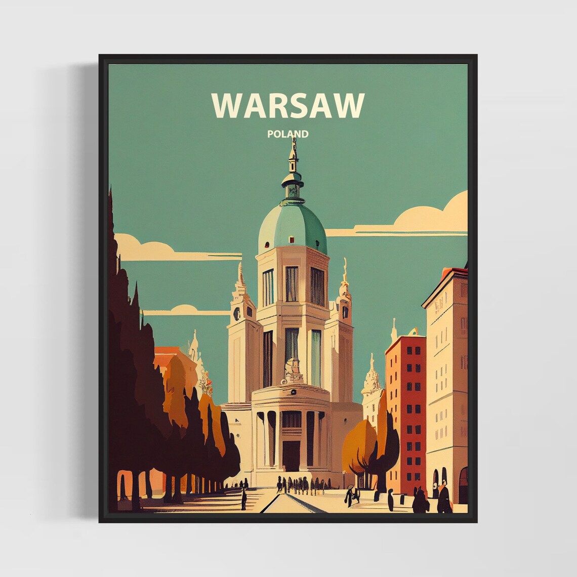 Warsaw Poland Retro Historic Church Dome Old Town Plaza Poster