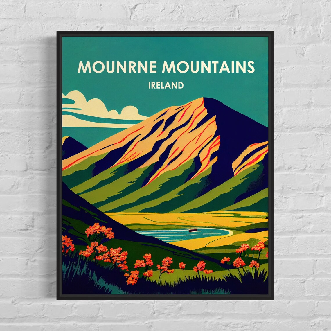Mourne Mountains Ireland Green Peaks Wildflower Meadow Poster