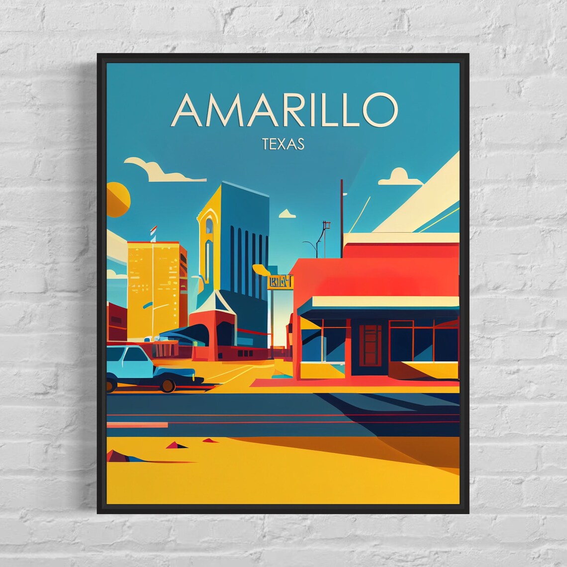 Amarillo Texas Retro Downtown Route 66 Street Scene Sunset Poster