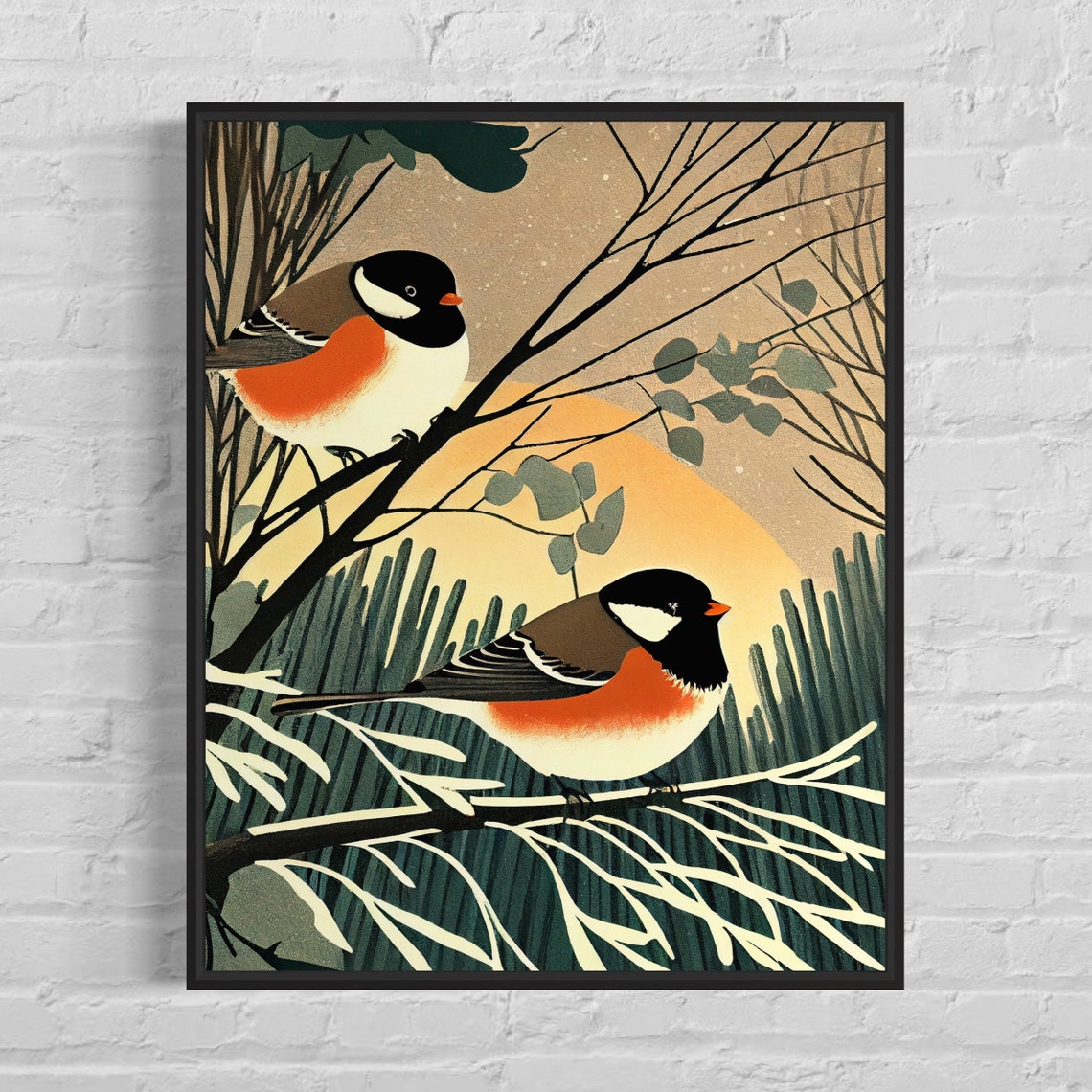 Dark Eyed Juncos Songbirds Perched On Snowy Branch Nature Poster