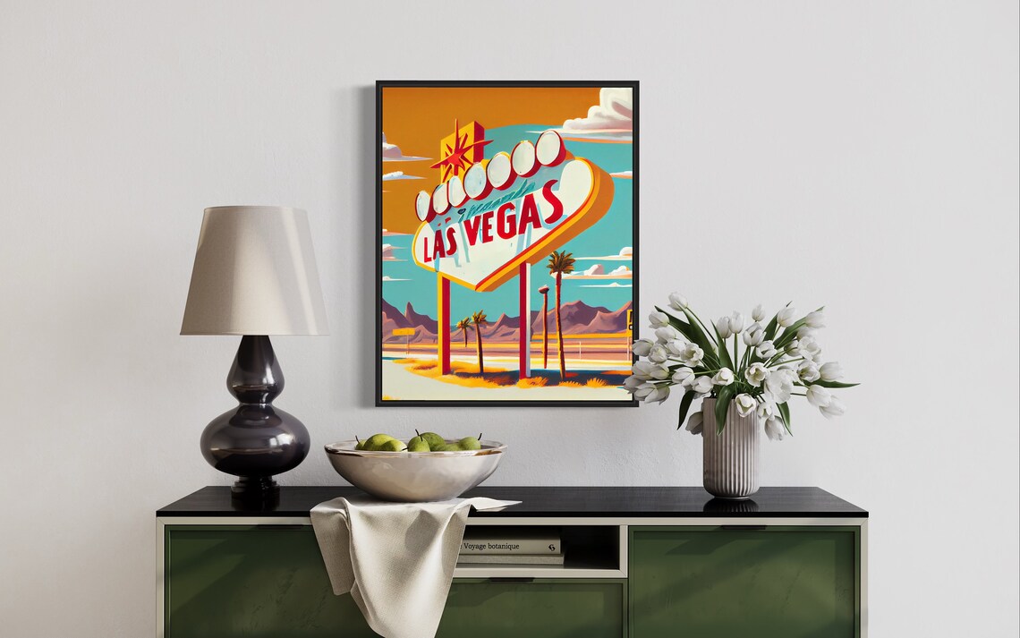 Las Vegas Sign 1960s Retro Art Print Las Vegas Sign Illustration Las Vegas Sign Vintage Minimal Design Poster - Image 2