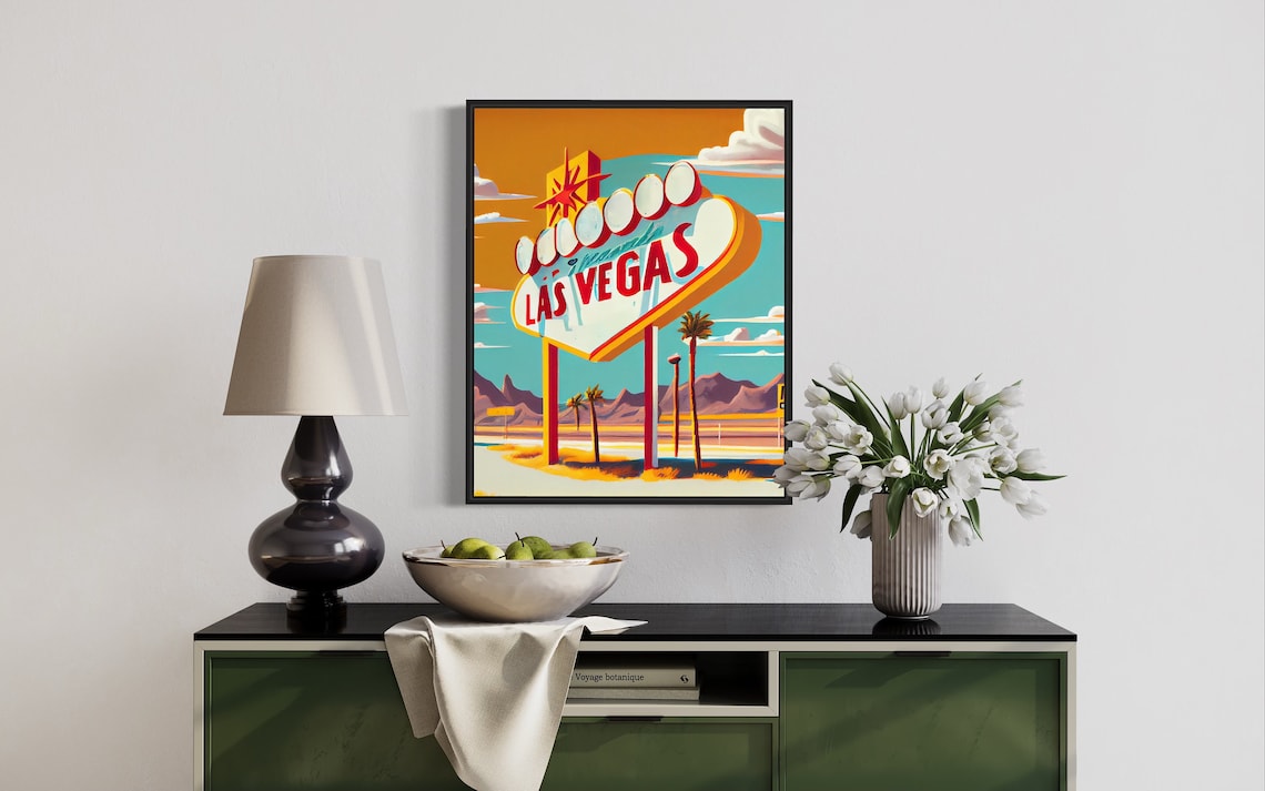 Las Vegas Welcome Sign Sunset Over Desert Nevada Travel Poster - Image 2