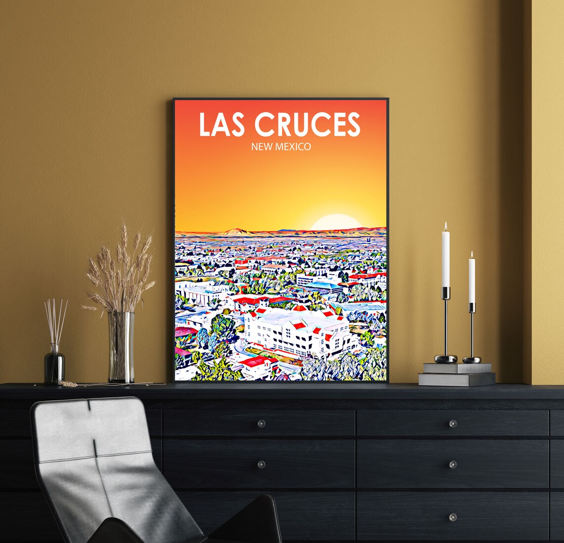 Las Cruces New Mexico Sunset Aerial Cityscape Desert Art Poster - Image 2