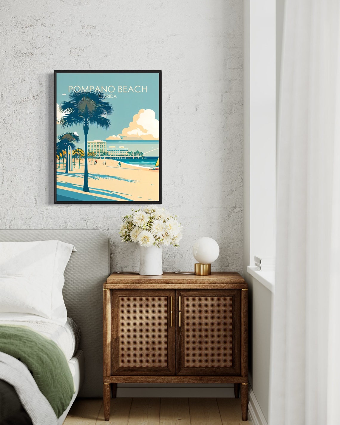 Pompano Beach Florida Palm Trees Resort Beachfront Travel Poster - Image 3