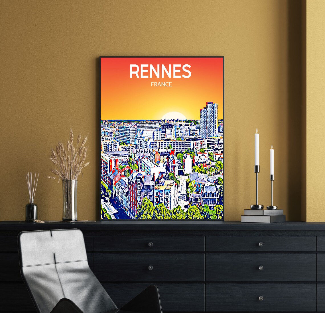 Rennes France Sunset Cityscape Breton Urban Skyline Art Poster - Image 2