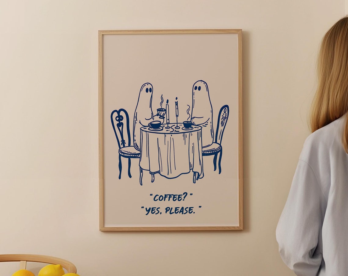 Ghosts Sharing Coffee Cute Spooky Halloween Funny Coffee Poster