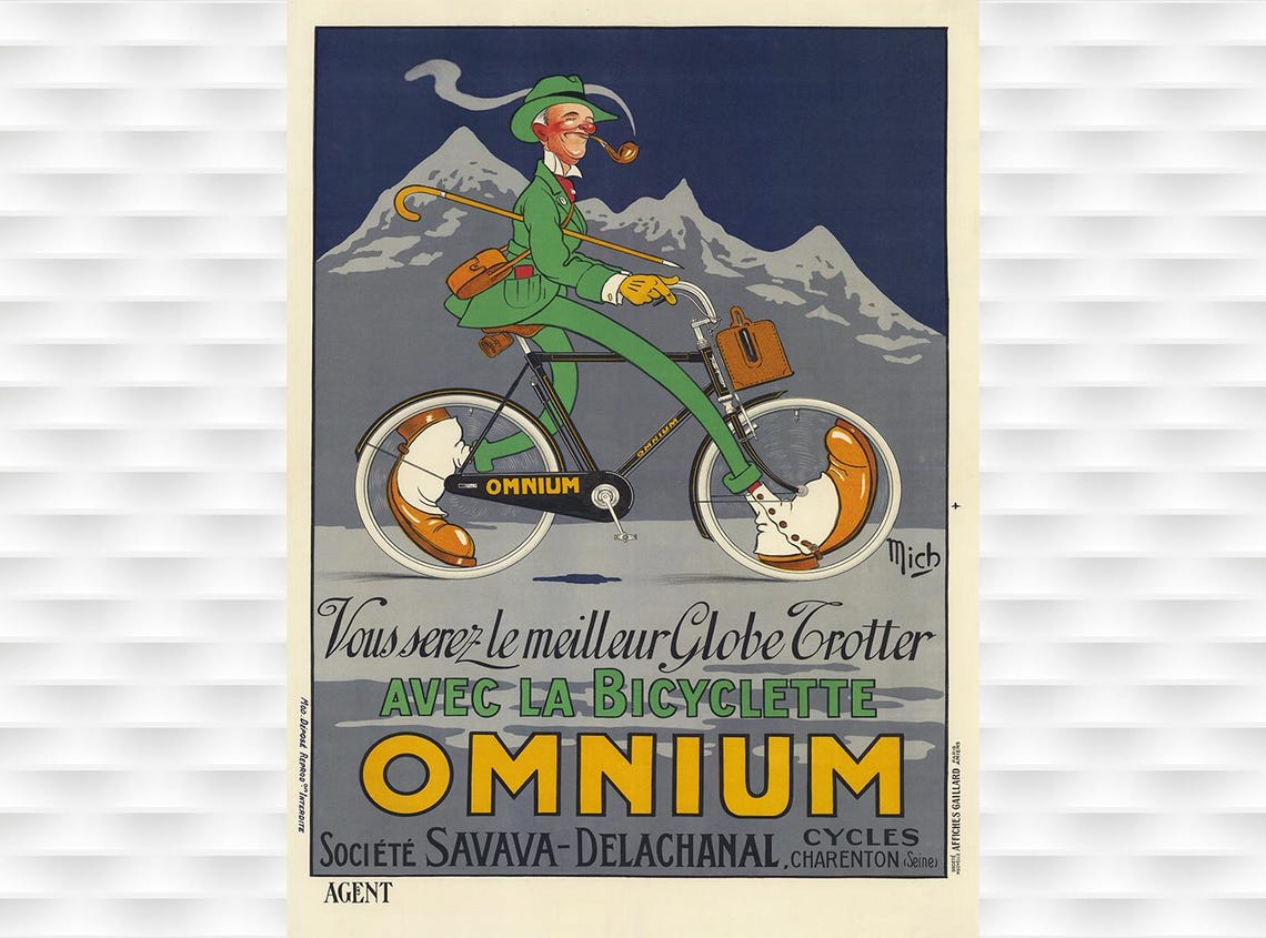 Omnium Bicyclette Globe Trotter Pipe Mountain Smiling Rider Poster