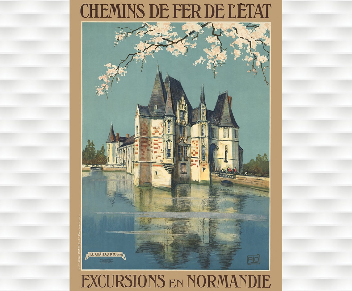 Normandy Chateau Lakeside Chemins de Fer de lEtat Railway Poster