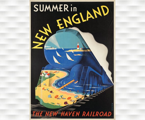 Summer in New England New Haven Railroad Locomotive Beach Poster