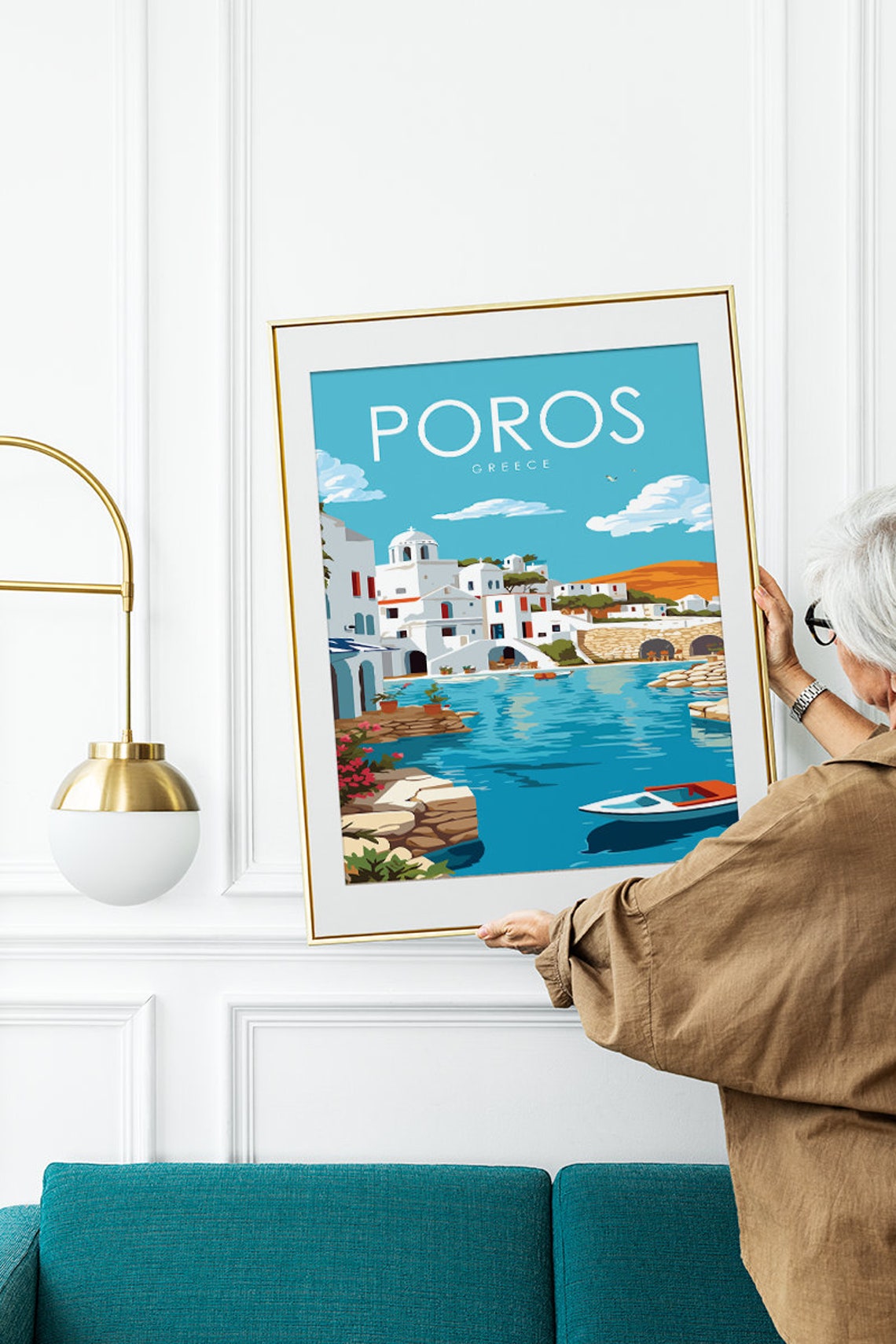 Poros Greece Bright Sunny Whitewashed Island Harbor Travel Poster - Image 3