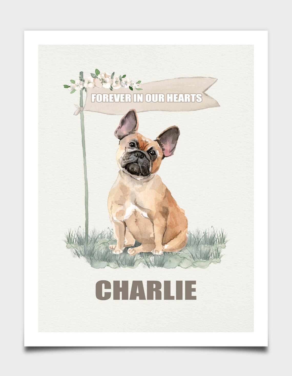 French Bulldog Watercolor Dog Portrait Personalized Pet Name Wall Art - Image 4