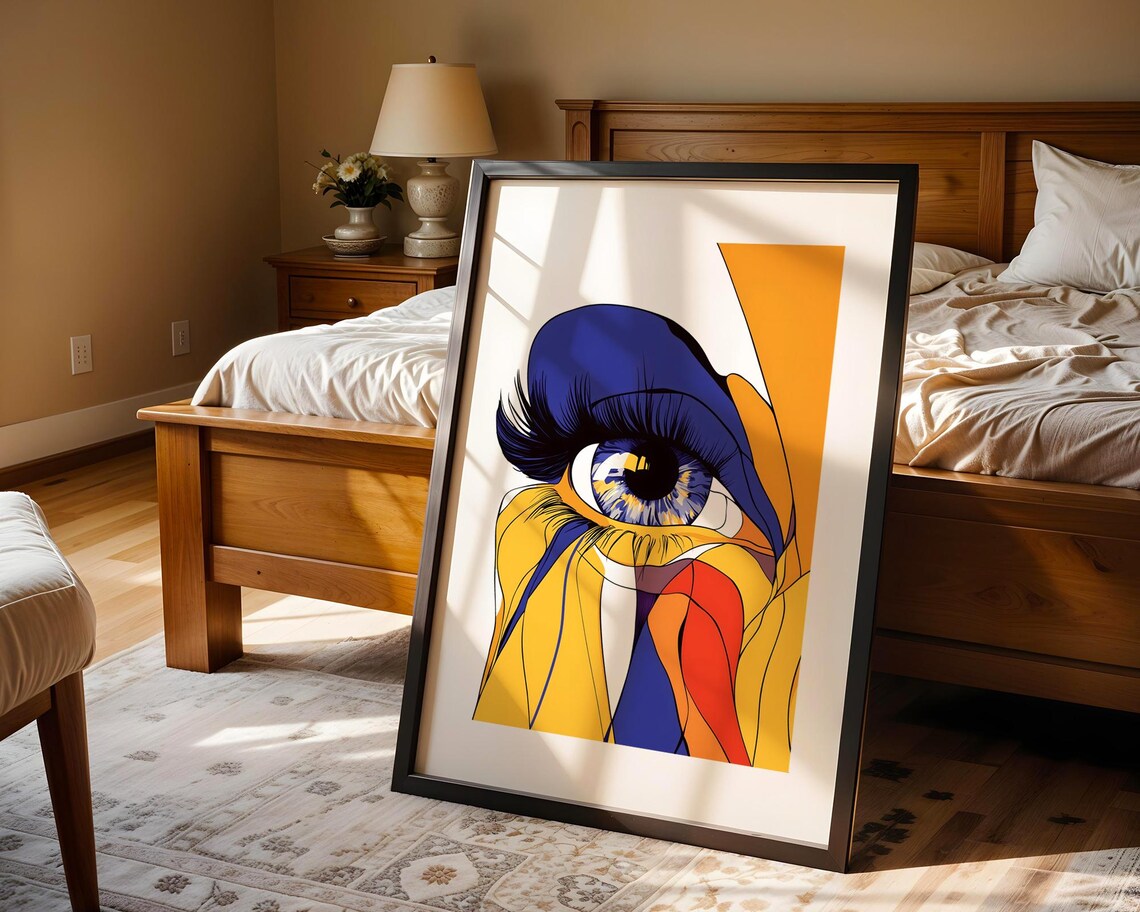 Bold Pop Art Eye Illustration Poster in Electric Blue and Yellow - Image 4
