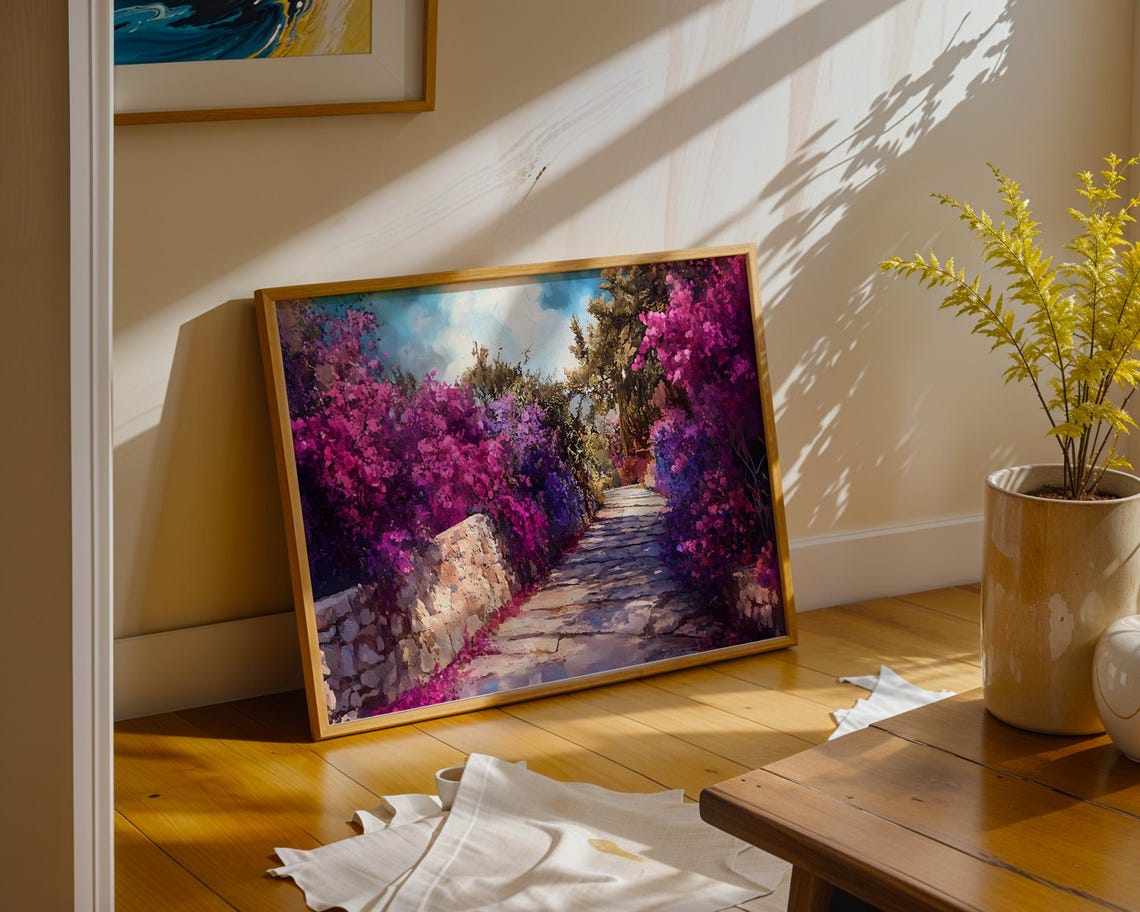 Bougainvillea Stone Path Mediterranean Garden Travel Scene Poster - Image 5