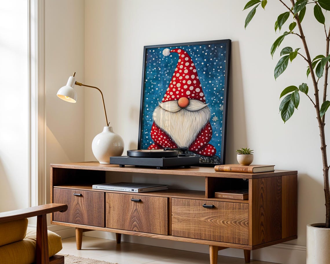 Christmas Gnome Red Polka Dot Hat Snowy Winter Holiday Poster - Image 2