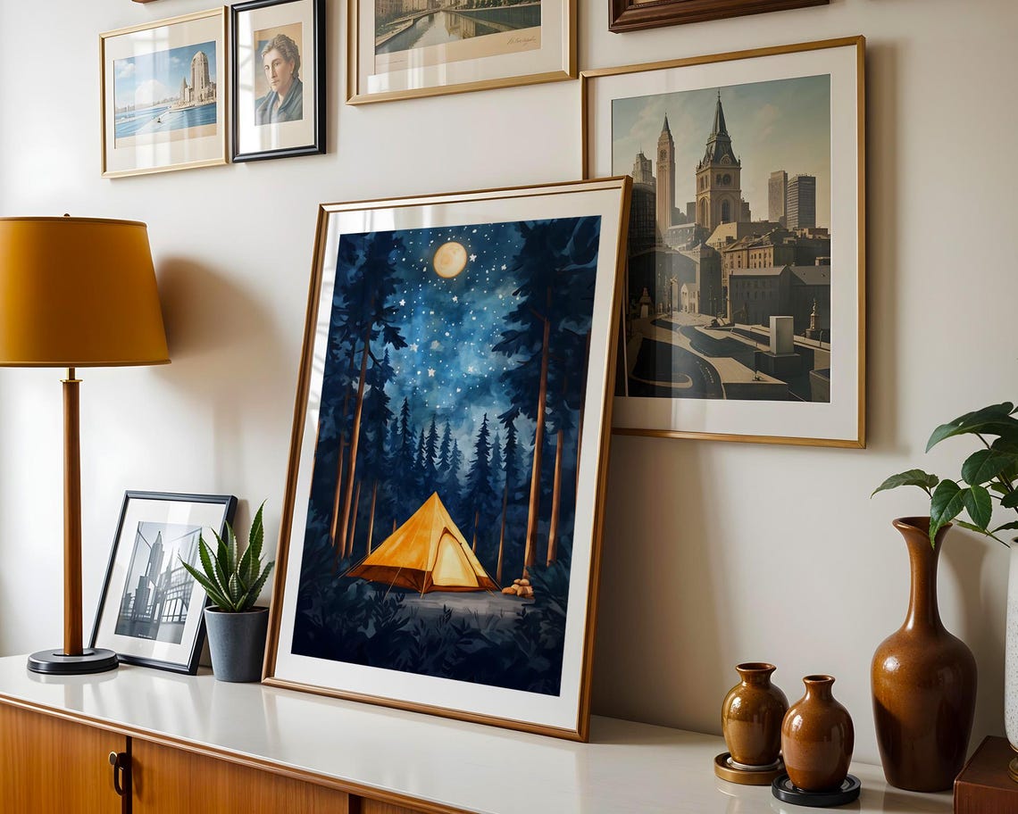 Forest Camping Under Stars Wall Art Adventure Tent Wilderness Night Sky Cozy Nature Landscape Decor - Image 4