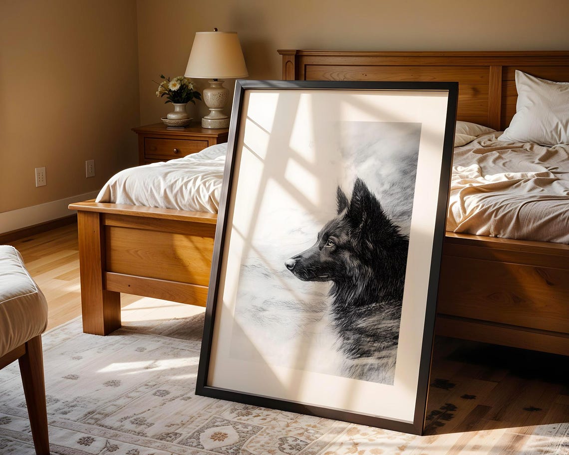 Majestic Wolf Profile Pencil Sketch Wall Art Monochrome Wildlife Poster Living Room Office And Study Decor - Image 4