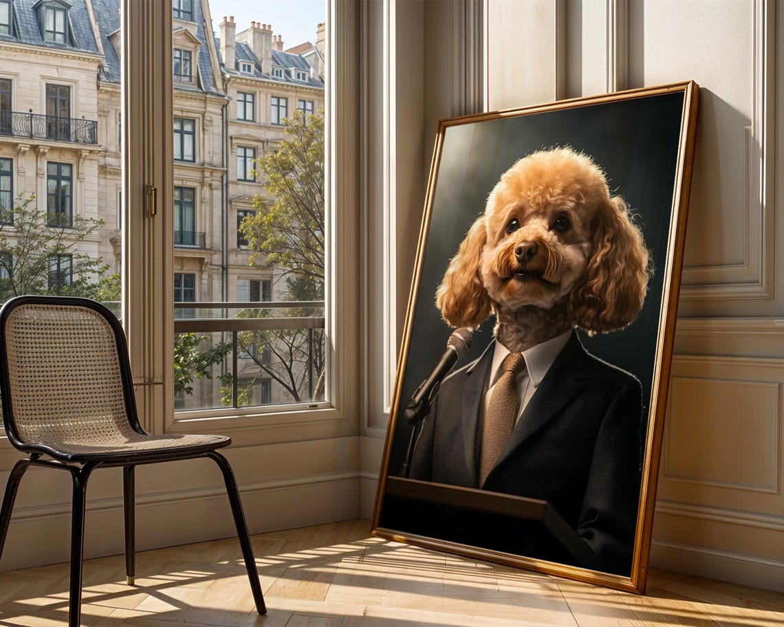 Poodle Business Suit Speech Podium Funny Dog Portrait Humor Art Poster - Image 3