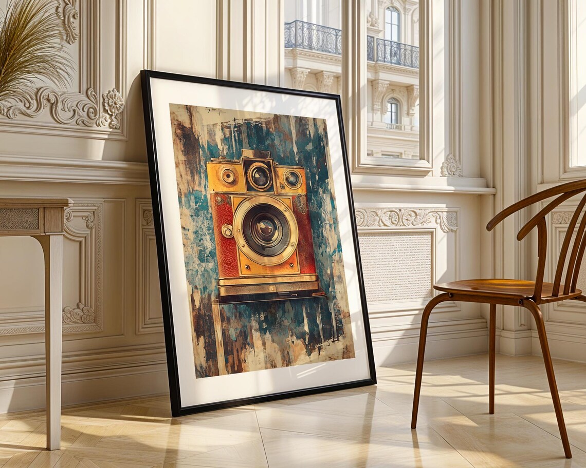 Vintage Film Camera Orange Twin Lens Retro Photography Art Poster
