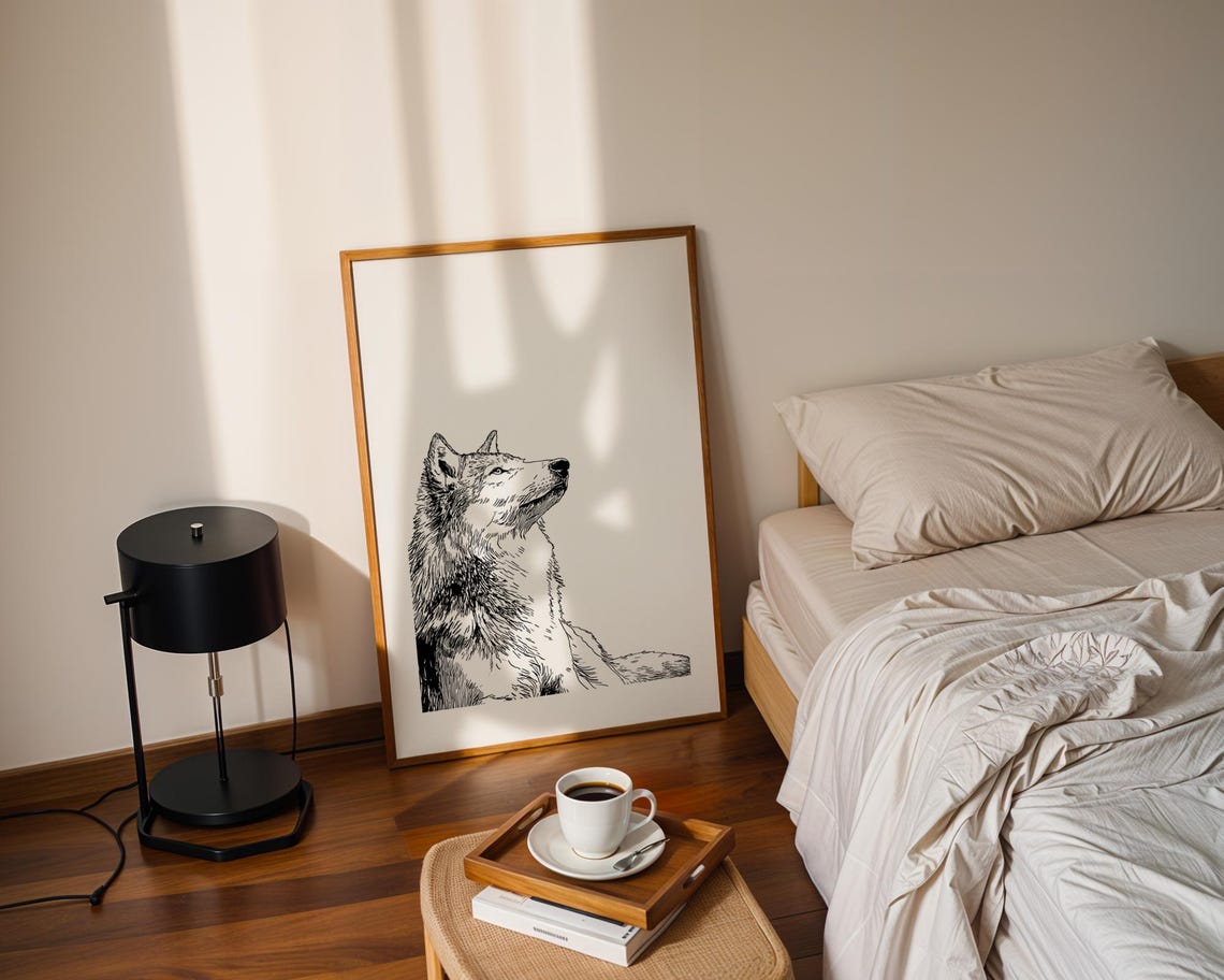 Wild Wolf Pencil Sketch Line Art Animal Illustration Drawing Trendy Poster Wall Print Modern Home Decor Gift - Image 3