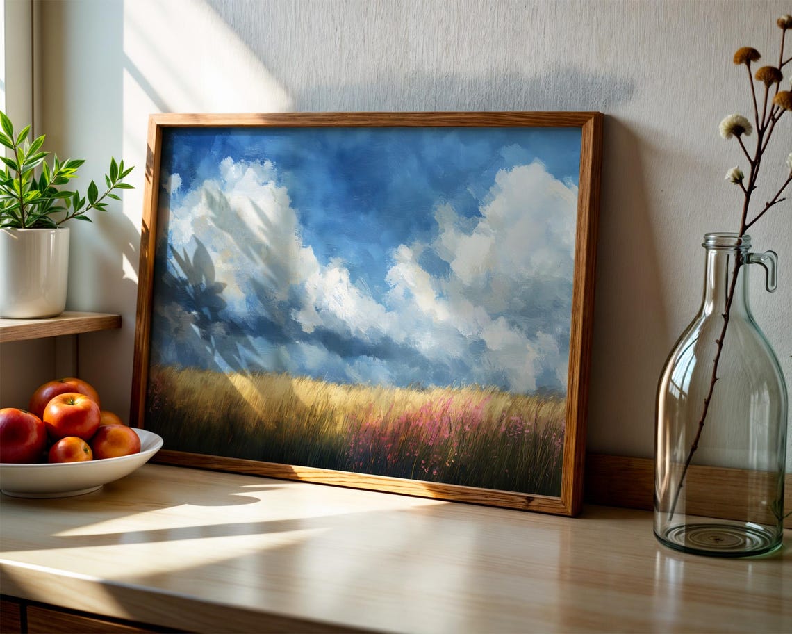 Golden Wheat Field Deep Blue Cloudy Sky Summer Landscape Poster - Image 2