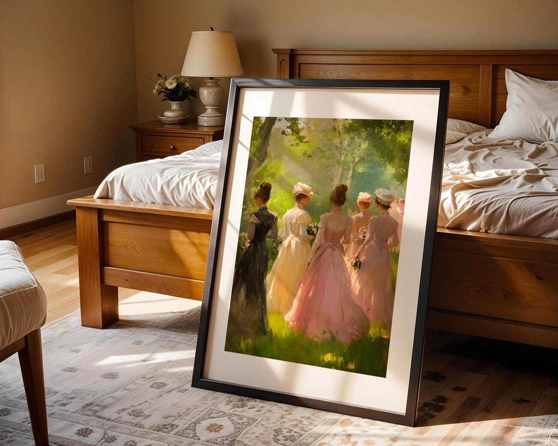 Victorian Ladies In Garden Impressionist Painting Art Poster - Image 4