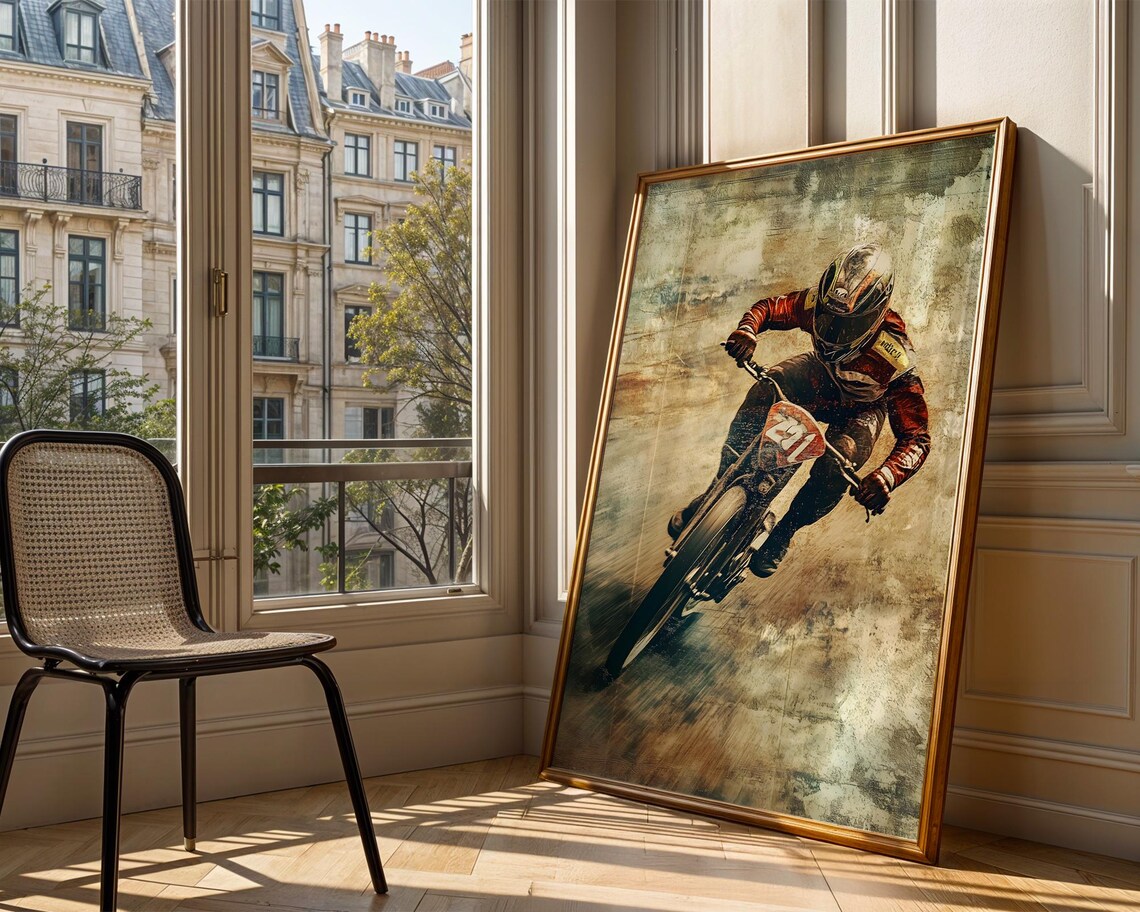 Vintage Dirt Track Motorcycle Racer Leaning Turn Retro Racing Poster - Image 3