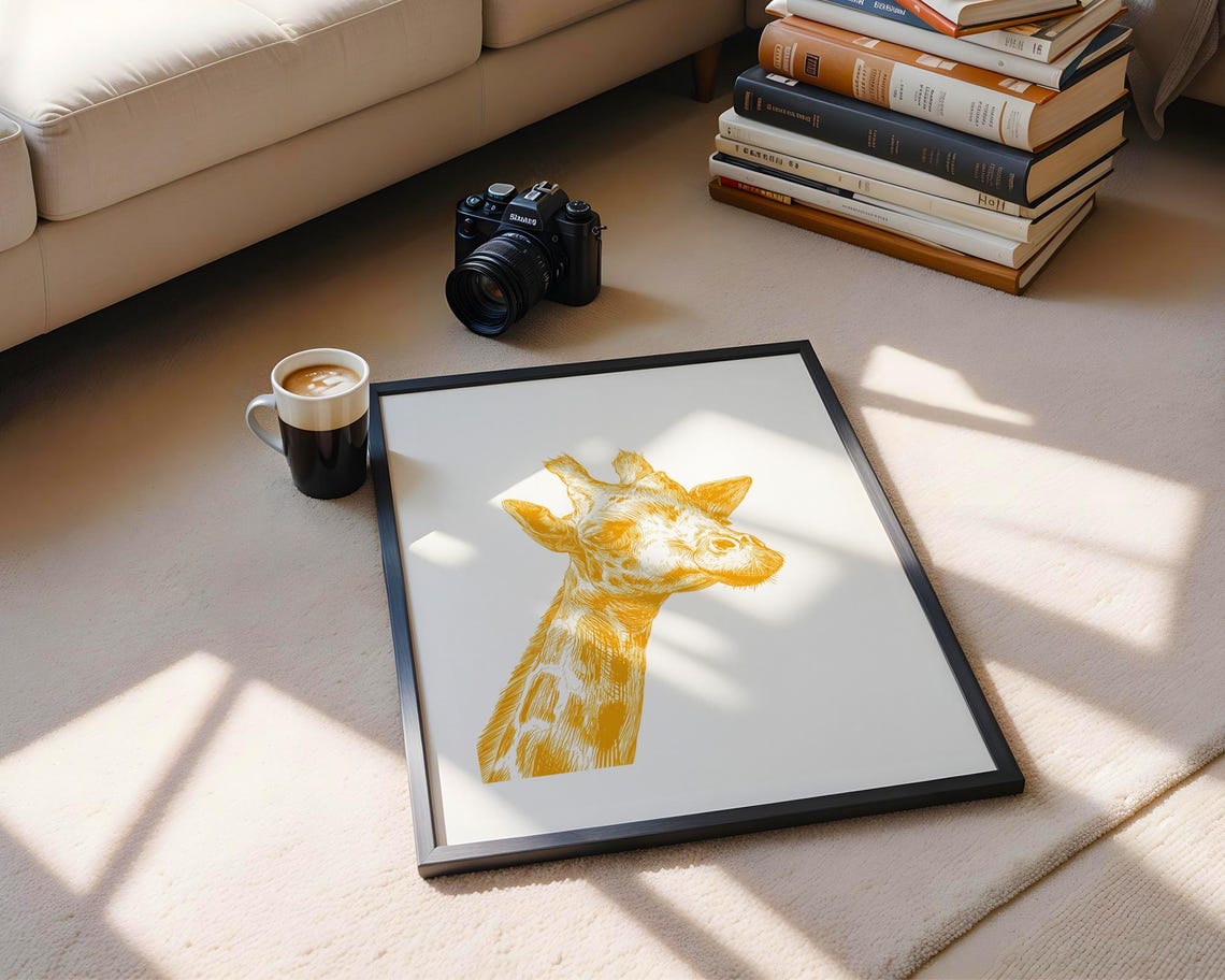 Golden Giraffe Head Ink Sketch Safari Wildlife Illustration Poster - Image 6
