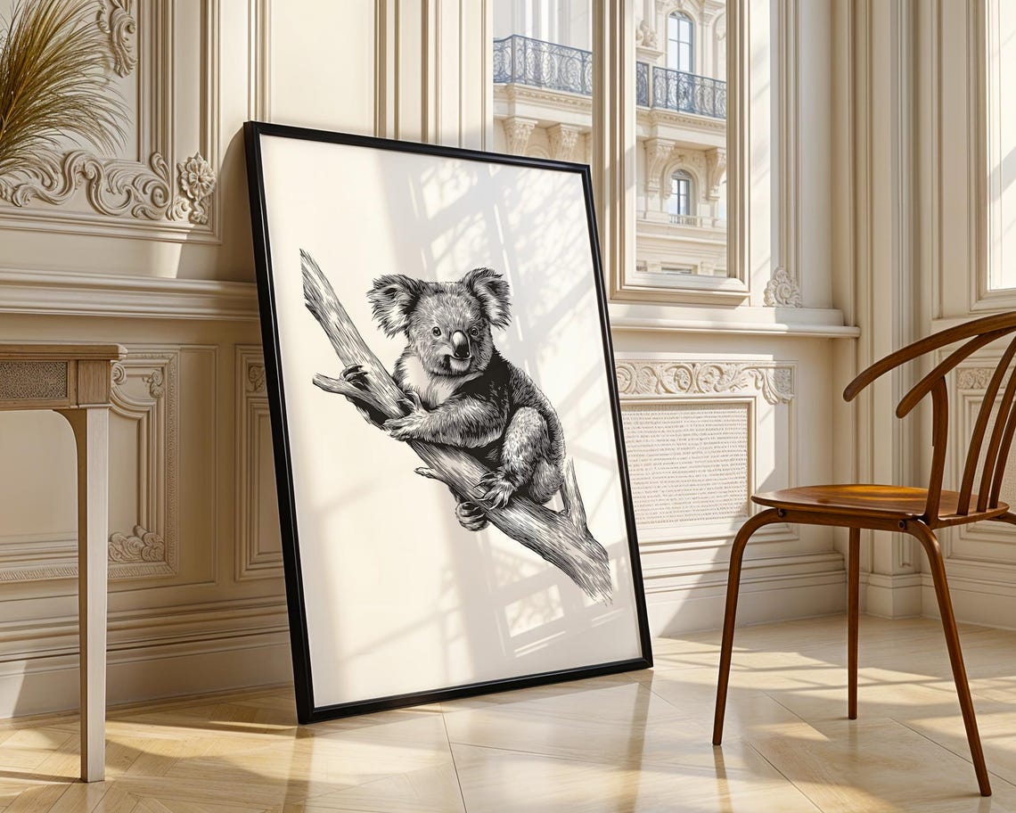 Koala Ink Sketch Line Art Simple Animal Illustration Drawing Trendy Poster Wall Print Modern Home Decor Gift - Image 4