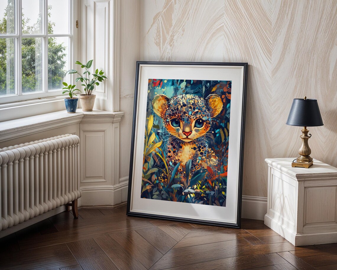 Baby Jaguar Cub Colorful Jungle Painting Cute Wildlife Art Poster - Image 4