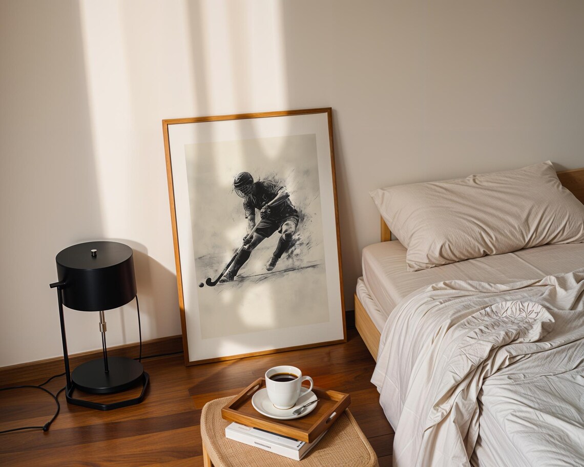 Field Hockey Player Striking Ball Monochrome Sketch Sports Poster - Image 2