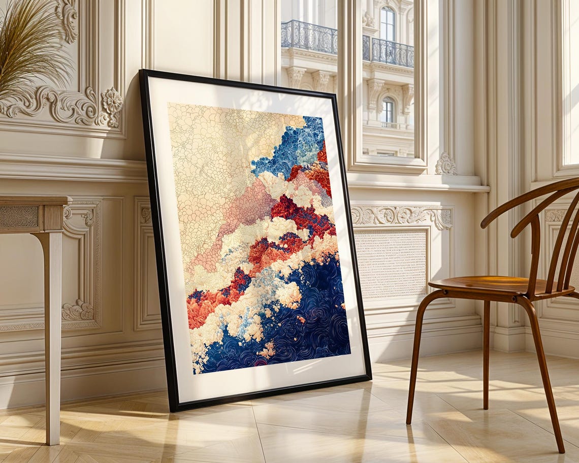 Japanese Ocean Wave Abstract Painting Blue Cloud Sea Art Poster - Image 4