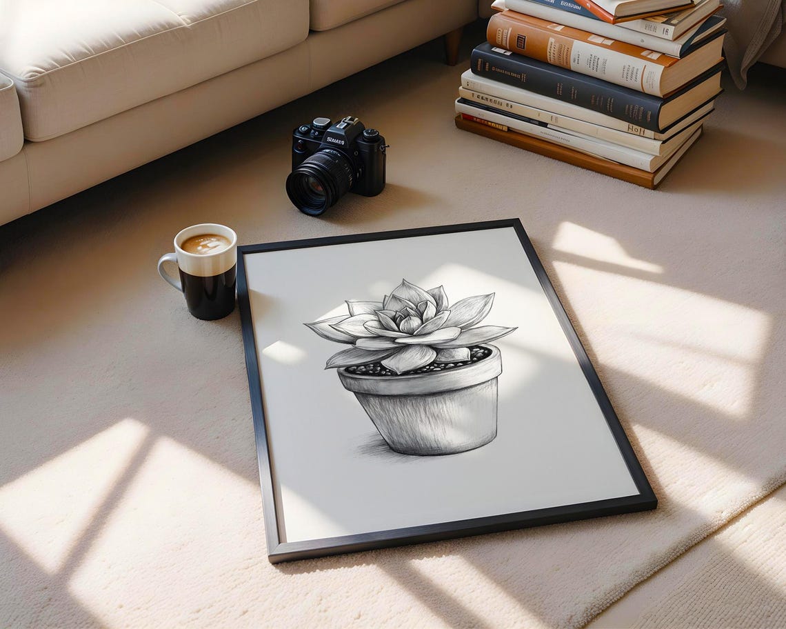 Potted Succulent Plant Pencil Drawing Botanical Sketch Poster - Image 5