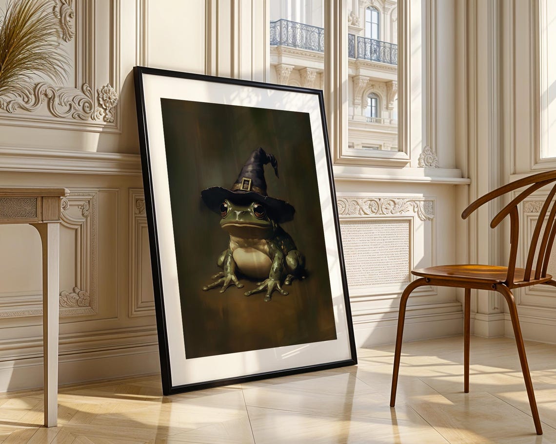 Cute Frog Witch Hat Spooky Halloween Whimsical Dark Art Print - Image 3