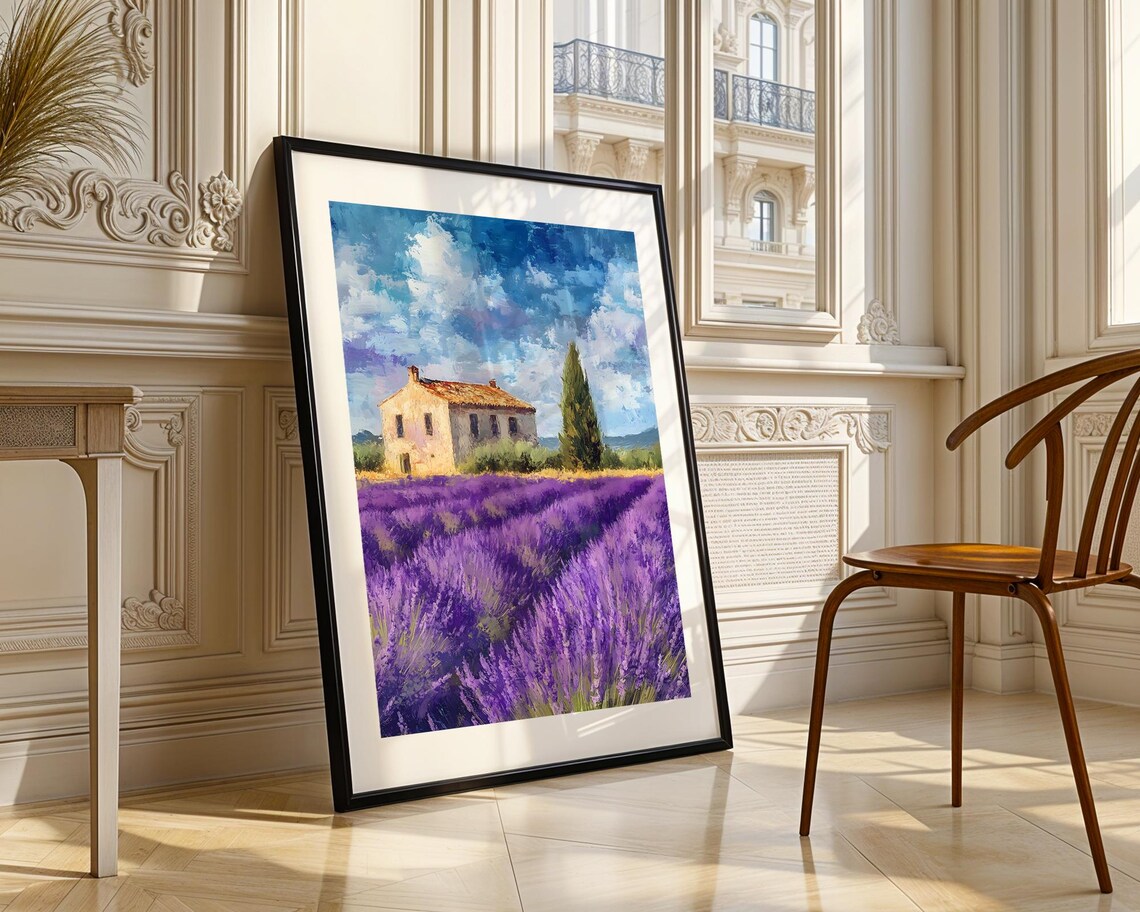 Provence Lavender Field Farmhouse Purple Botanical Oil Painting Poster