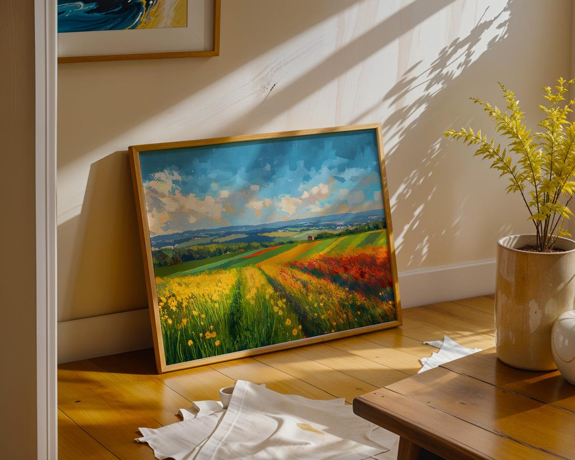 Vibrant Summer Wildflower Meadow Colorful Landscape Painting Poster - Image 4
