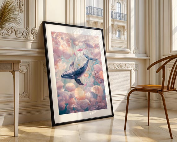 Whale Ocean Sea Shells Nursery Wall Art Decor Trendy Room Prints Print Poster Gift