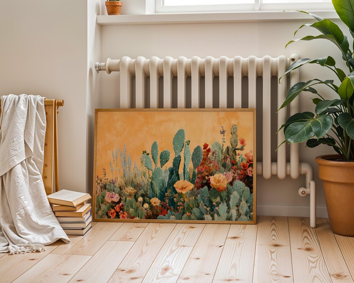 Teal Cactus Garden Gold Background Botanical Desert Floral Poster - Image 5