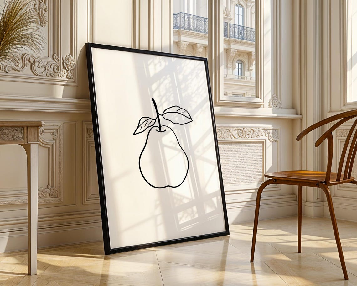 Simple Pear Fruit Line Art Minimalist Botanical Kitchen Poster - Image 3