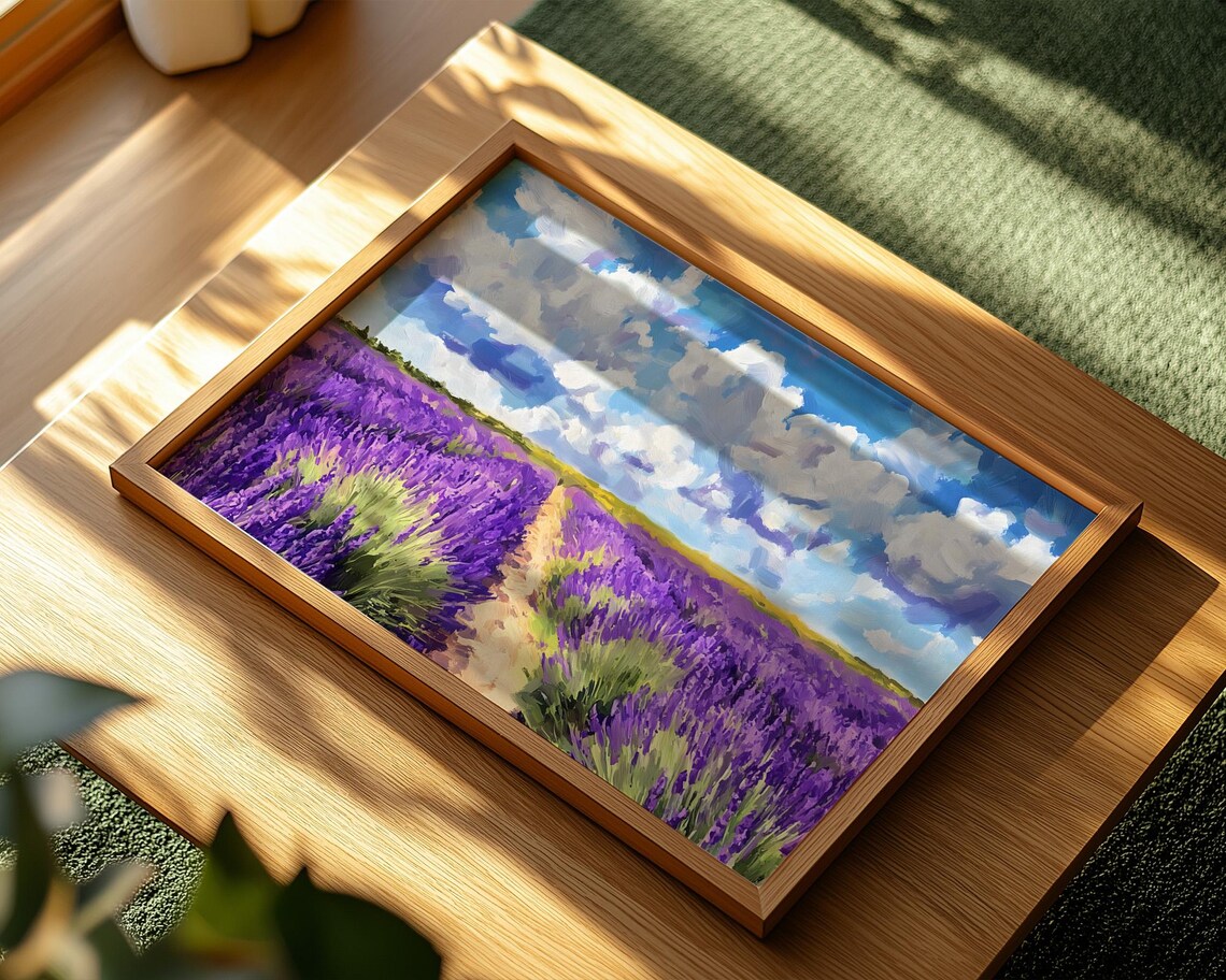 Winding Lavender Field Country Path Purple Floral Landscape Poster - Image 2