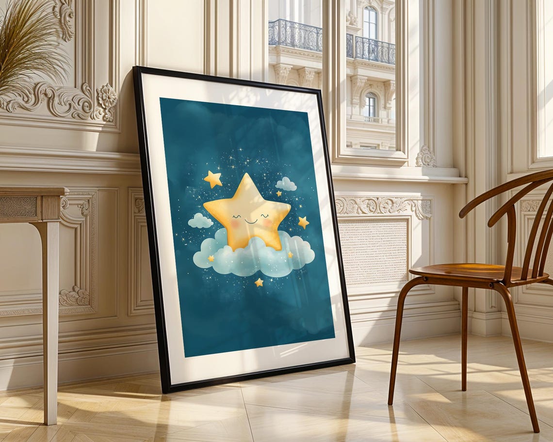 Smiling Star Cloud Celestial Nursery Art Print Trendy Wall Room Decor Prints Poster - Image 5